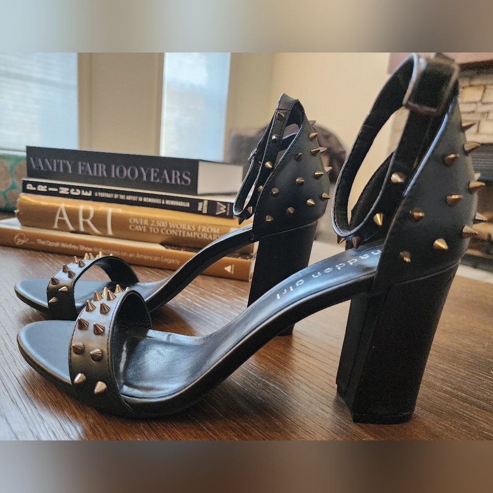 Madden Girl Black and Gold Studded Sandals